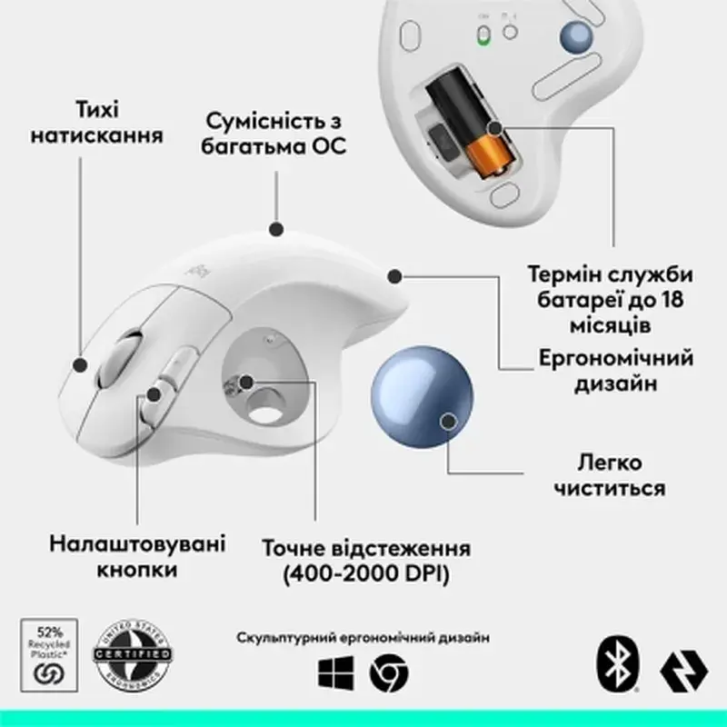 Мишка Logitech Ergo M575S Wireless Trackball Off-white (910-007030) - фото 6