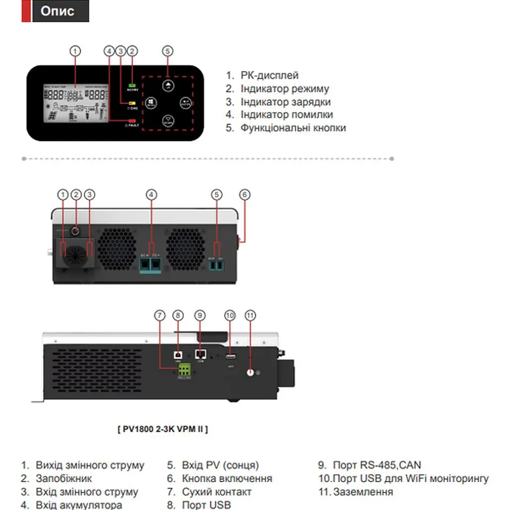 Система зберігання енергії Must PV18-3224 VPM II Series 24 В 3.2 кВт + 2 АКБ LP16-24100 5.1 кВт·год (25.6 В/100 А·год/2560 Вт·год) [176572] - фото 5