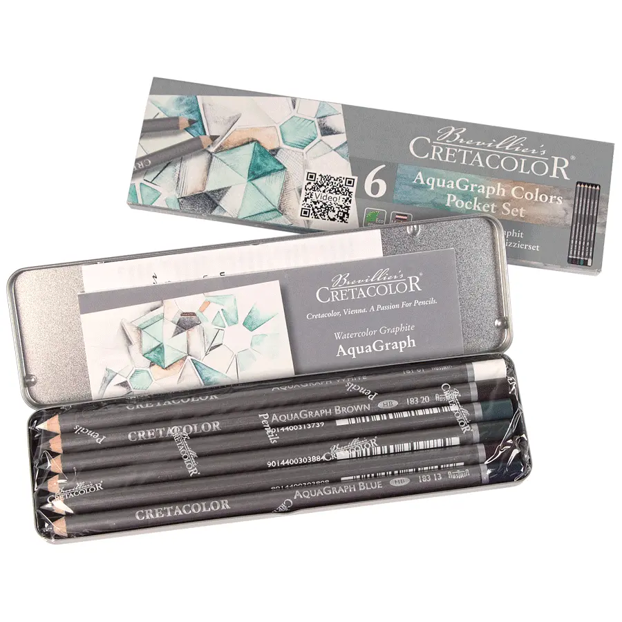 Набір графітних водорозчинних олівців AQUA GRAPH COLORS 6 шт металева коробка Cretacolor - фото 3