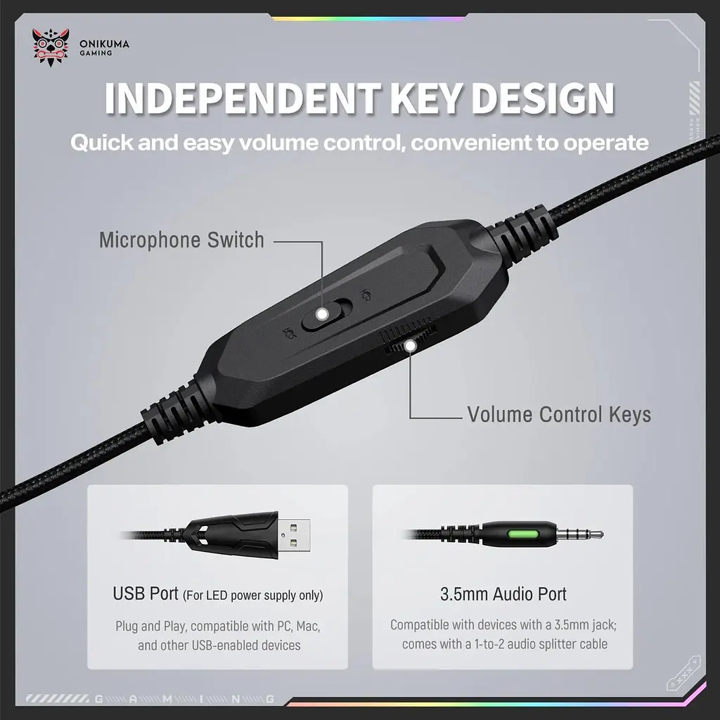 Навушники Onikuma ігрова гарнітура X-91 Max з мікрофоном та RGB підсвіткою геймерські провідні для ПК ноутбуків PS4 PS5 Білий - фото 7
