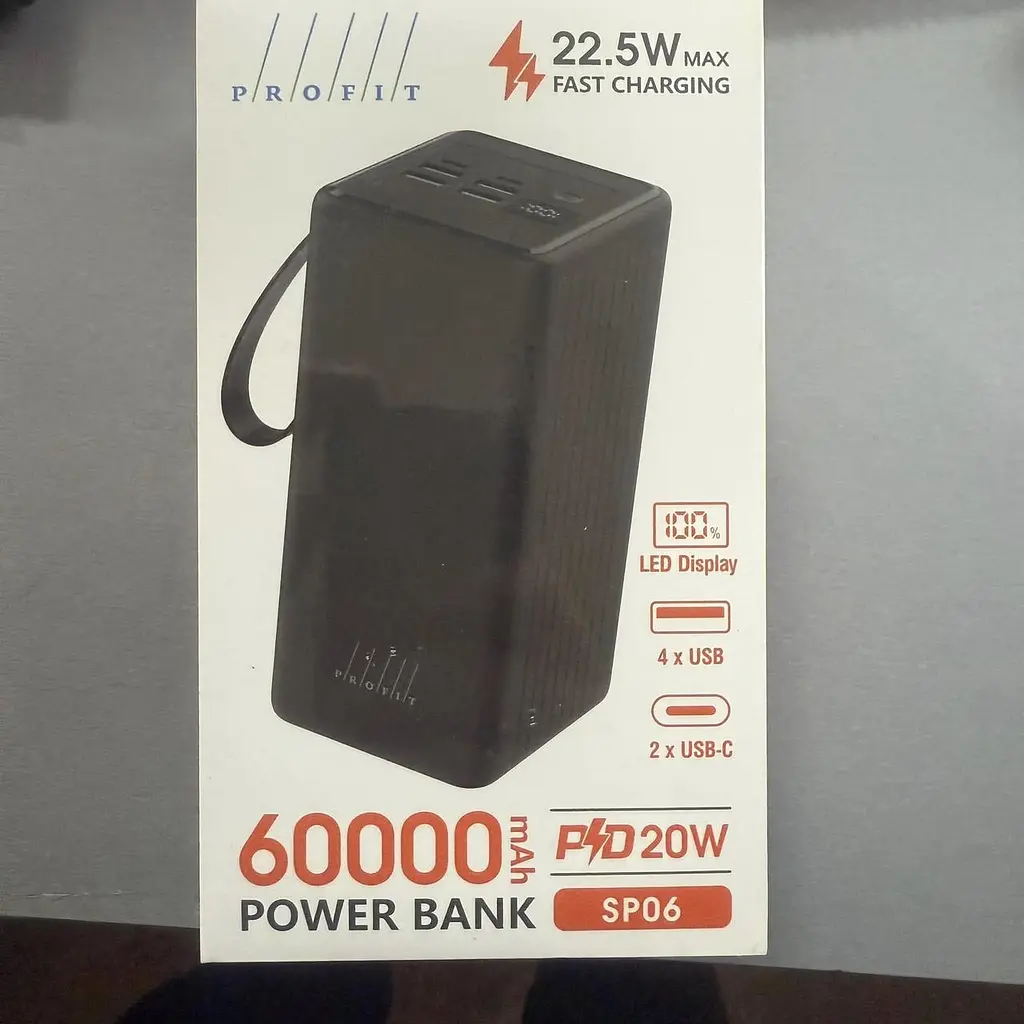 Портативный аккумулятор Profit SP06 60000mAh 22,5W+PD20W LED power bank black - фото 2