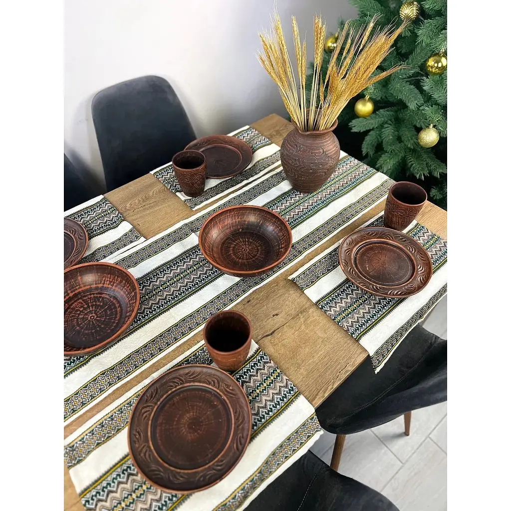 Комплект Різдвяний лляний з українським орнаментом Рандеву Ранер 140х30 см + серветки 30х40 см 24 шт. - фото 4