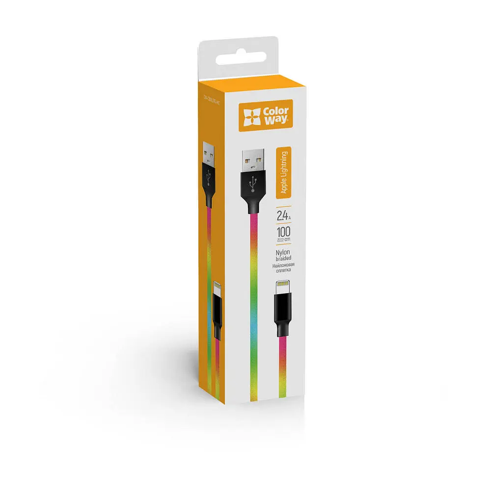 Кабель ColorWay USB - Apple Lightning (multicolor) 2.4А 1м - фото 3
