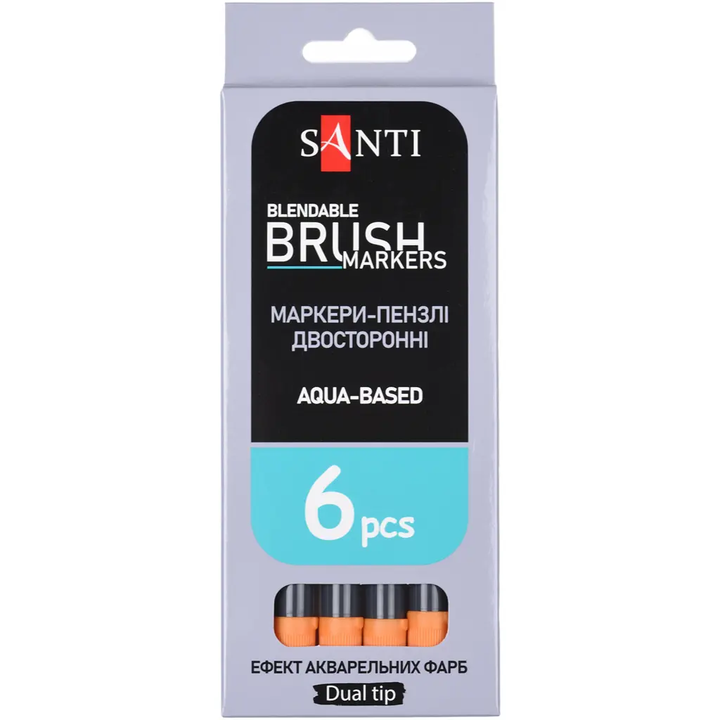 Маркер акварельний Santi Brush Marker SWB-04 помаранчевий двосторонній 6 шт. (391060) - фото 4