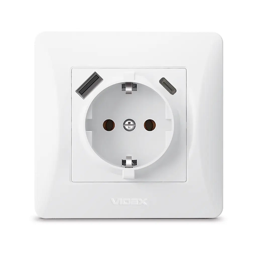 Розетка одинарна із заземленням з USB+USB-C біла VIDEX BINERA VIDEX (27862-000) - фото 2