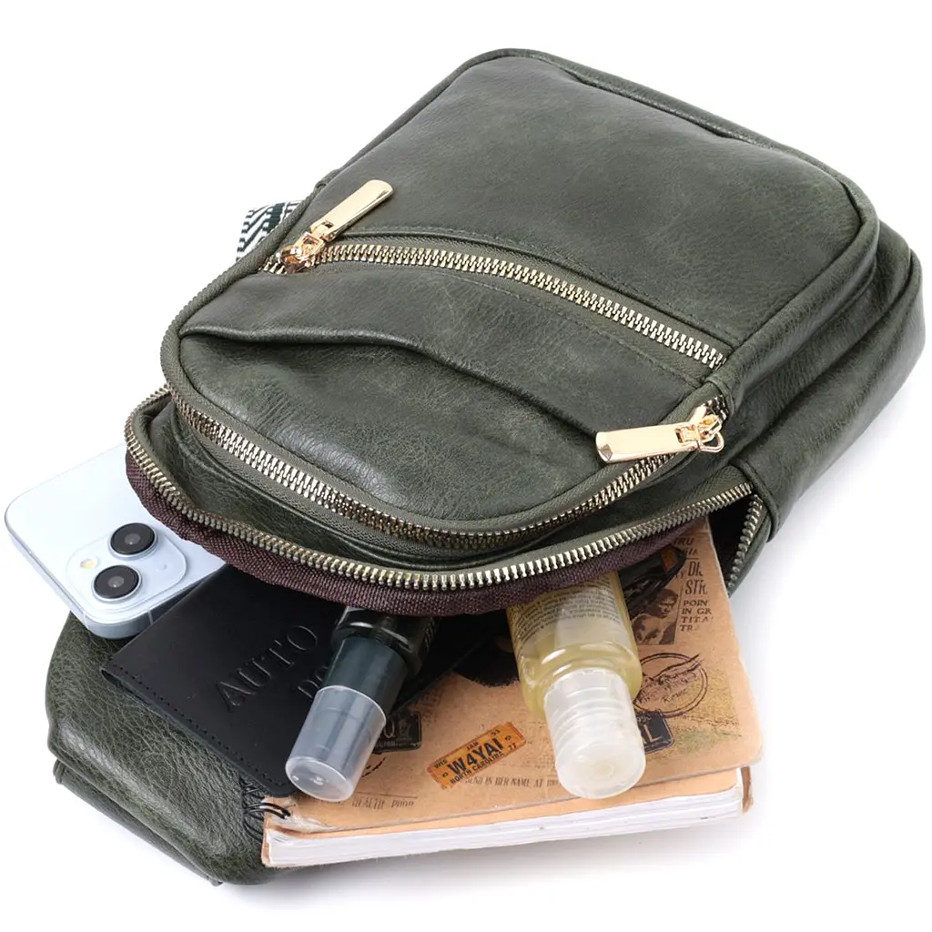Зручна жіноча сумка з однією лямкою через плече з екошкіри Vintage 22756 зелена - фото 8