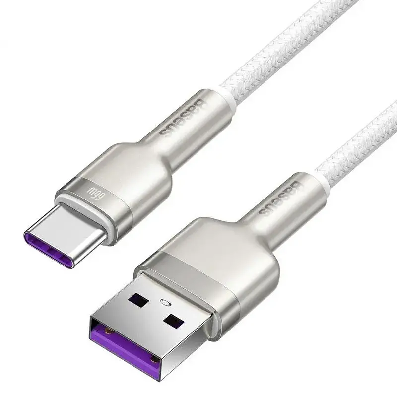 Дата кабель Baseus Cafule Metal USB to Type-C 66W (1m) (CAKF00010) White - фото 2