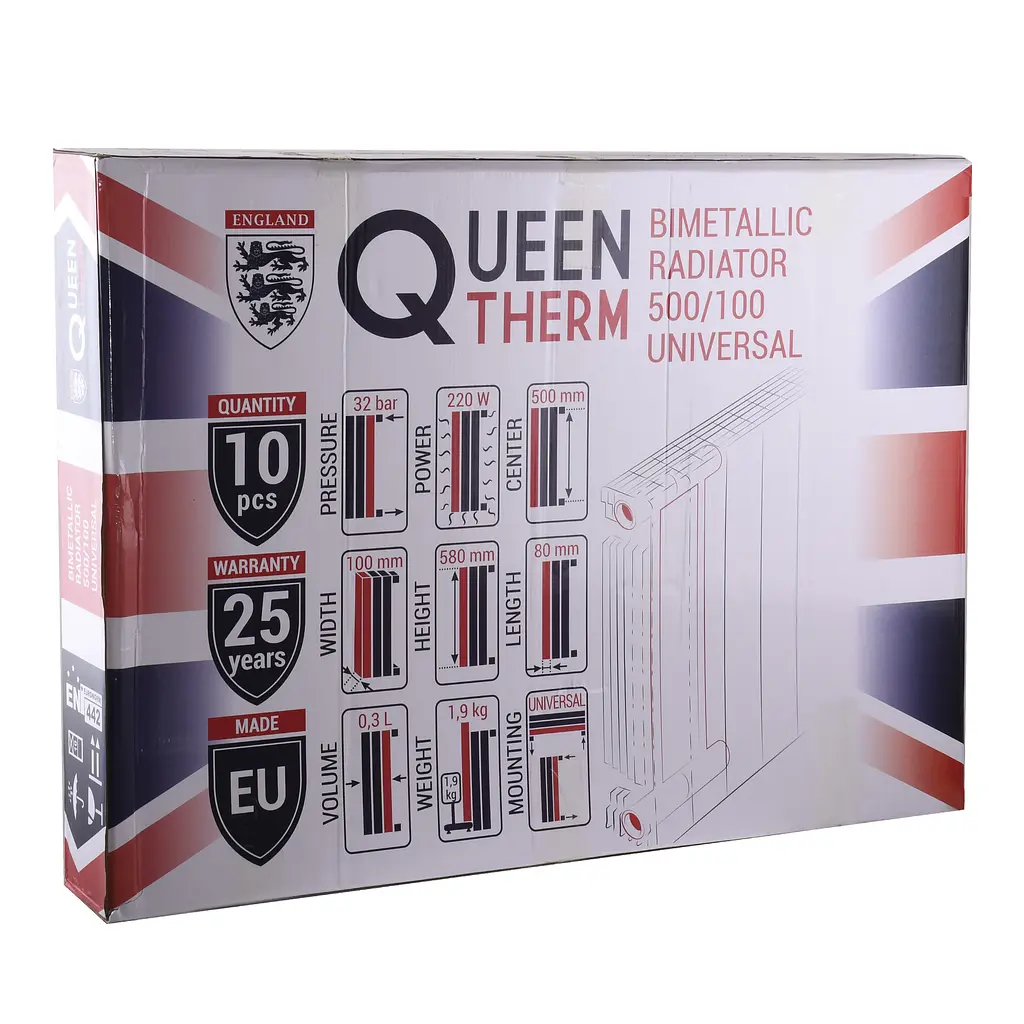 Радиатор биметаллический секционный Queen Therm 500/100 Universal (кратно 10), Белый - фото 8