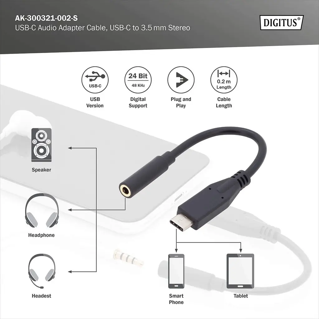Адаптер Digitus USB-C >3.5mm audio stereo teh0025047 - фото 4