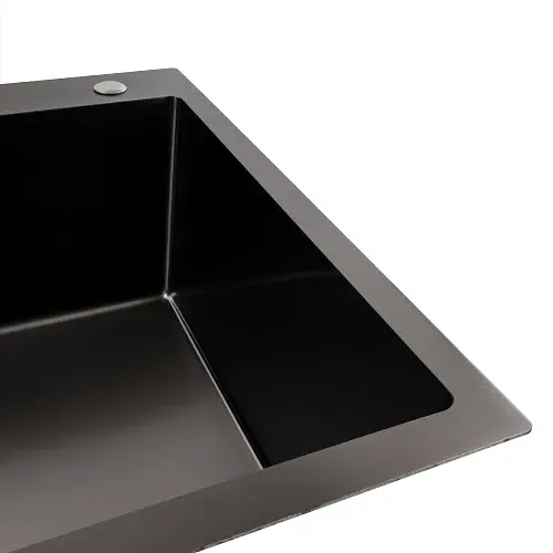 Кухонная мойка Platinum Handmade HSB из нержавеющей стали 1.2 мм квадратный сифон 70x50x23 см черная - фото 3