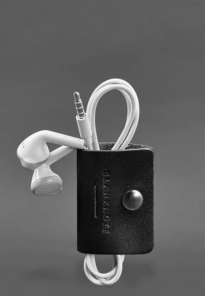 Шкіряний холдер для навушників та проводів 2.0 Чорний - фото 3