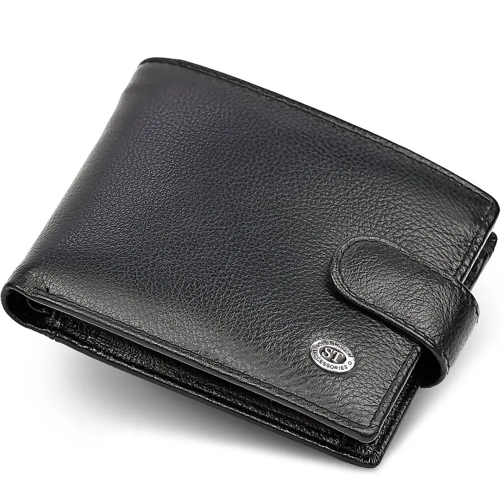 Класичне чоловіче портмоне з натуральної шкіри ST Leather ST102 чорне 9,5 см - фото 11