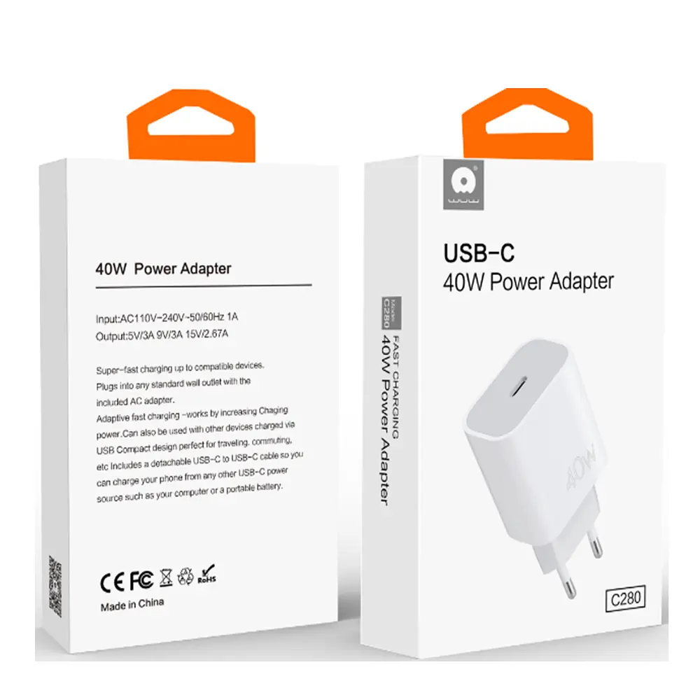 Мережевий зарядний пристрій WUW-C280 Type-C PD 40W charger - фото 2