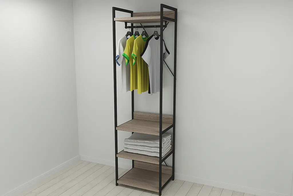 Шафа Гардероб Уні секція 3 серії Конект Ferrum-decor 220x60x50см Чорний метал ДСП Дуб Сонома Трюфель 32 мм (FRD-104526) - фото 6