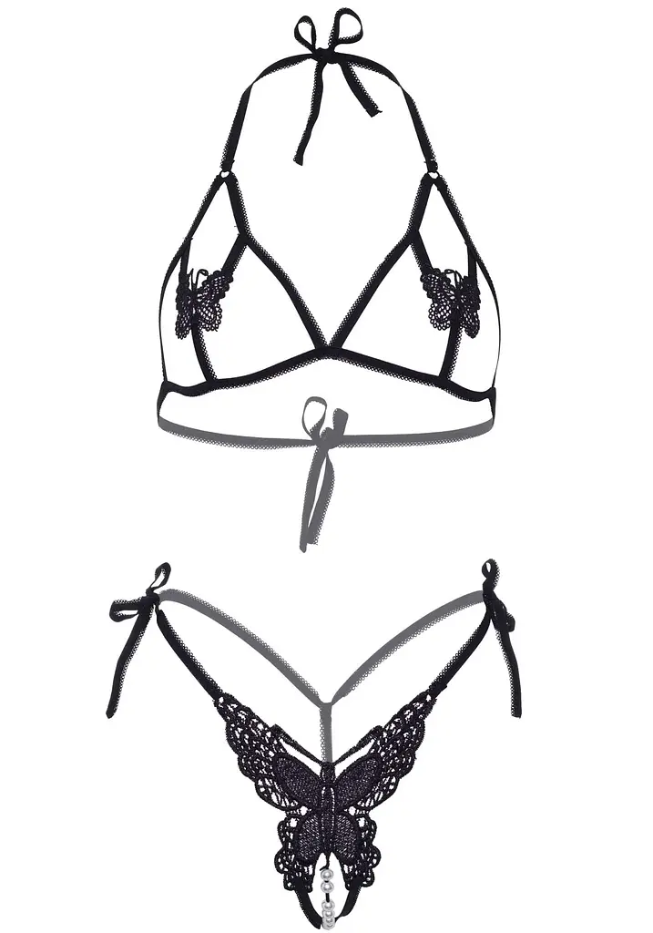 Еротичний комплект з відкритою чашкою Leg Avenue Open cup bra and pearl panty One Size Black - фото 3