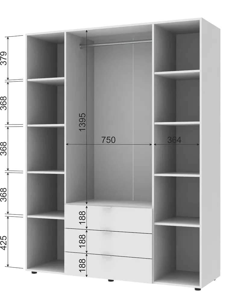 Шафа для одягу Doros Гелар розпашна комплект 4+4 ДСП 310х49,5х203,4 Білий (42002121) - фото 6