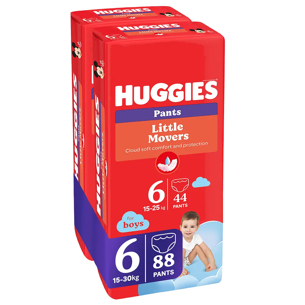 Набір трусиків-підгузків для хлопчиків Huggies Little Movers Pants 6 (15-25 кг), 88 шт. (2 уп. по 44 шт.) - фото 2