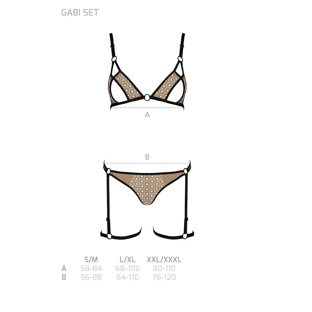 Еротичний комплект спідньої білизни Passion GABI SET L/XL beige, трусики з гартерами - фото 5