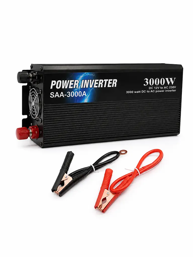 Інвертор 12V–220V 3000 Вт із 2 розетками, USB, модифікованою синусоїдою та клемами для АКБ, чорний (49676355)