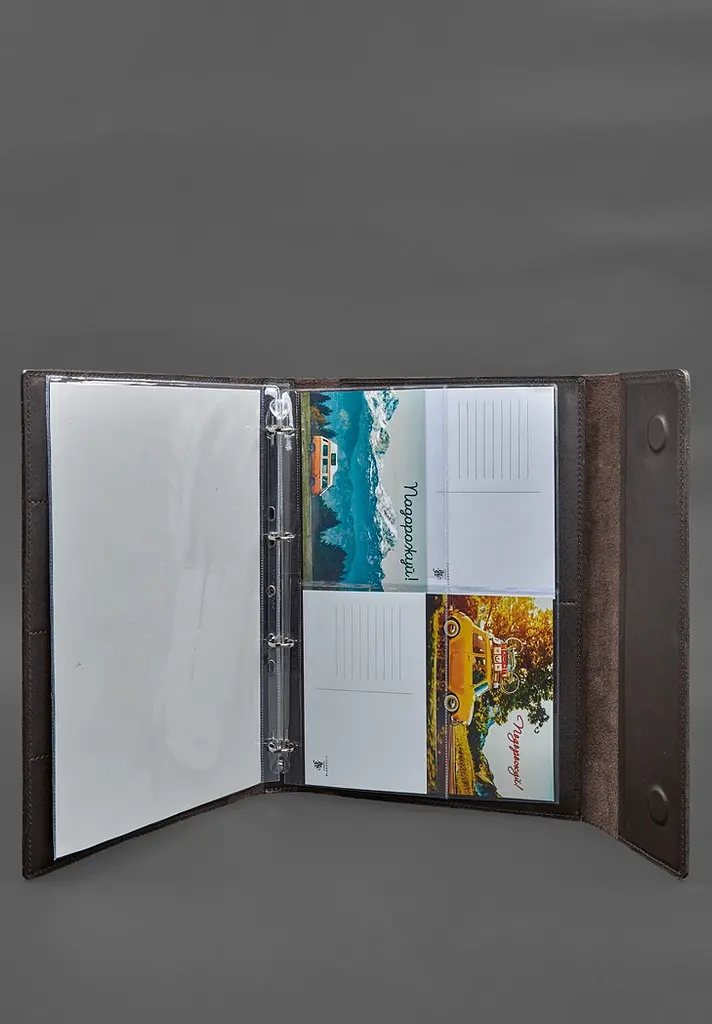 Кожаная папка для документов "Семейная" на сегрегаторе с файлами А4 темно-коричневая - фото 8