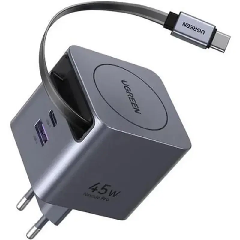 Зарядний пристрій Ugreen USB-C PD45W GaN + cable USB-C to USB-C retractable (65822) - фото 2