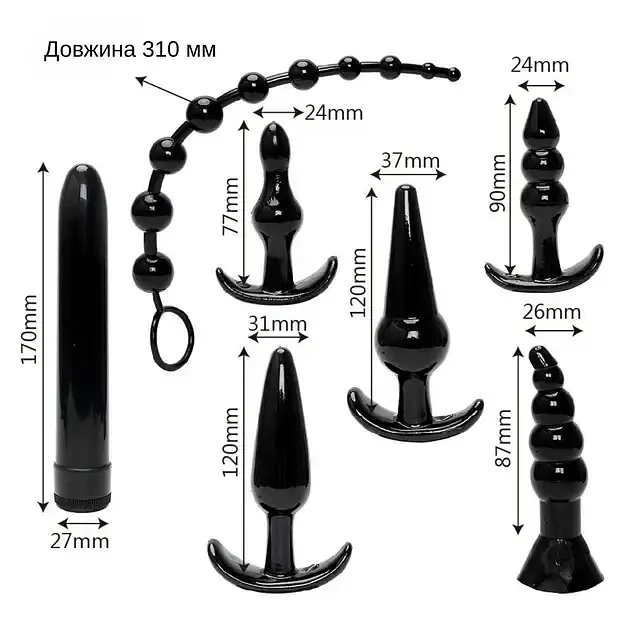 Набор анальных пробок I’MCUM Black Touch 7in1 6 пробок и вибропуля Черный (IM-KGS214) - фото 3