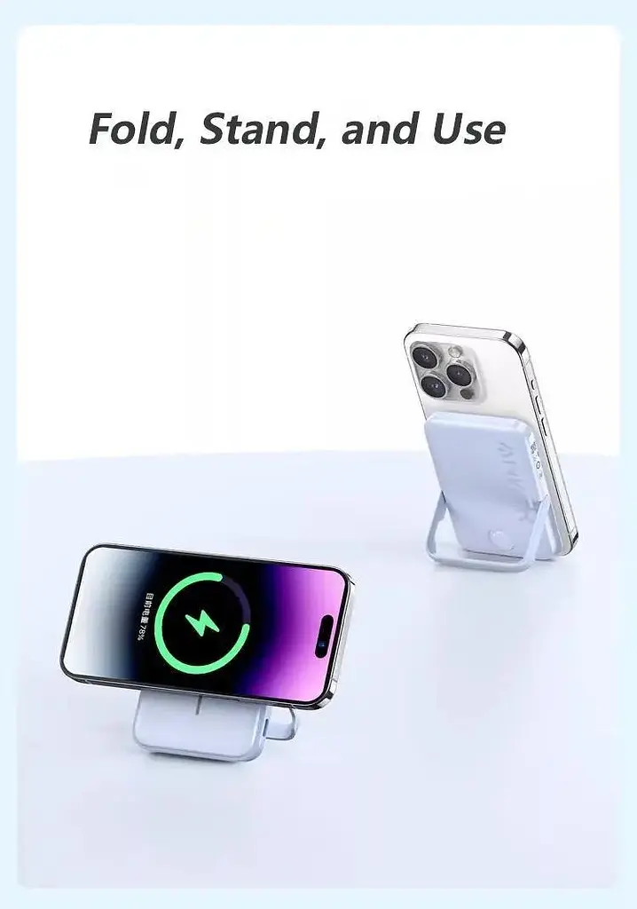 Магнитный Magsafe повербанк Anker A1618 5000 mAh для iPhone с подставкой для телефона белый - фото 3