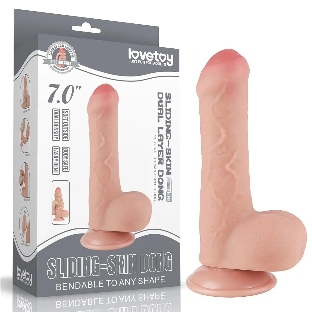 Фаллоимитатор LoveToy Sliding-Skin Dual Layer Dong 7" 18.3 см телесный - фото 15