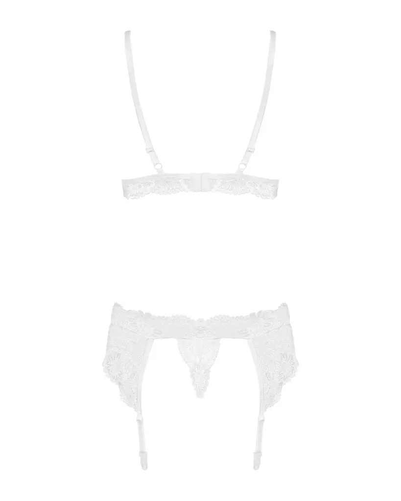 Мереживний комплект білизни Obsessive 810-SEG-1 L/XL White, бюстгальтер, стрінги, пояс для панчіх - фото 6