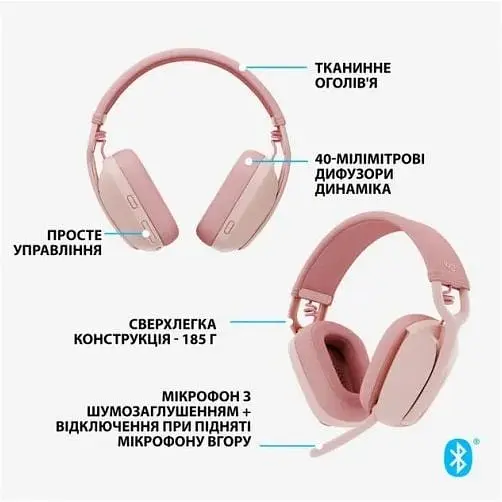 Наушники беспроводные Logitech Zone Vibe 100 Wireless розовые (981-001224) - фото 2