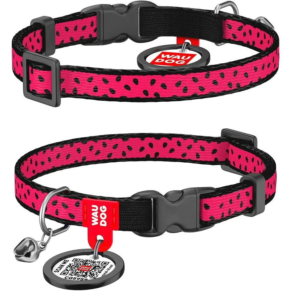 Нашийник для котів Waudog Nylon Кавун з QR паспортом 20-30х1 см рожевий - фото 3