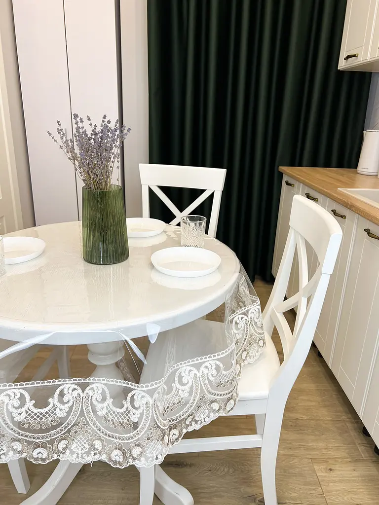 Силіконова скатертина з біло-кавовим мереживом Арка 15 см 350х130 см - фото 8