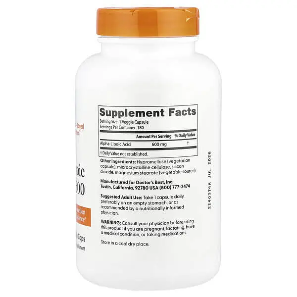 Альфа-ліпоєва кислота Alpha-Lipoic Acid 600 mg 180 капсул Doctor's Best vit0006584 - фото 2