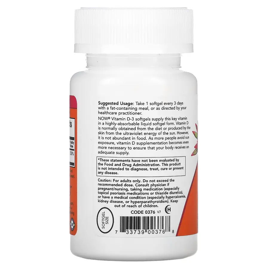 Вітаміни та мінерали NOW Vitamin D3 10000 IU, 120 капсул - фото 3