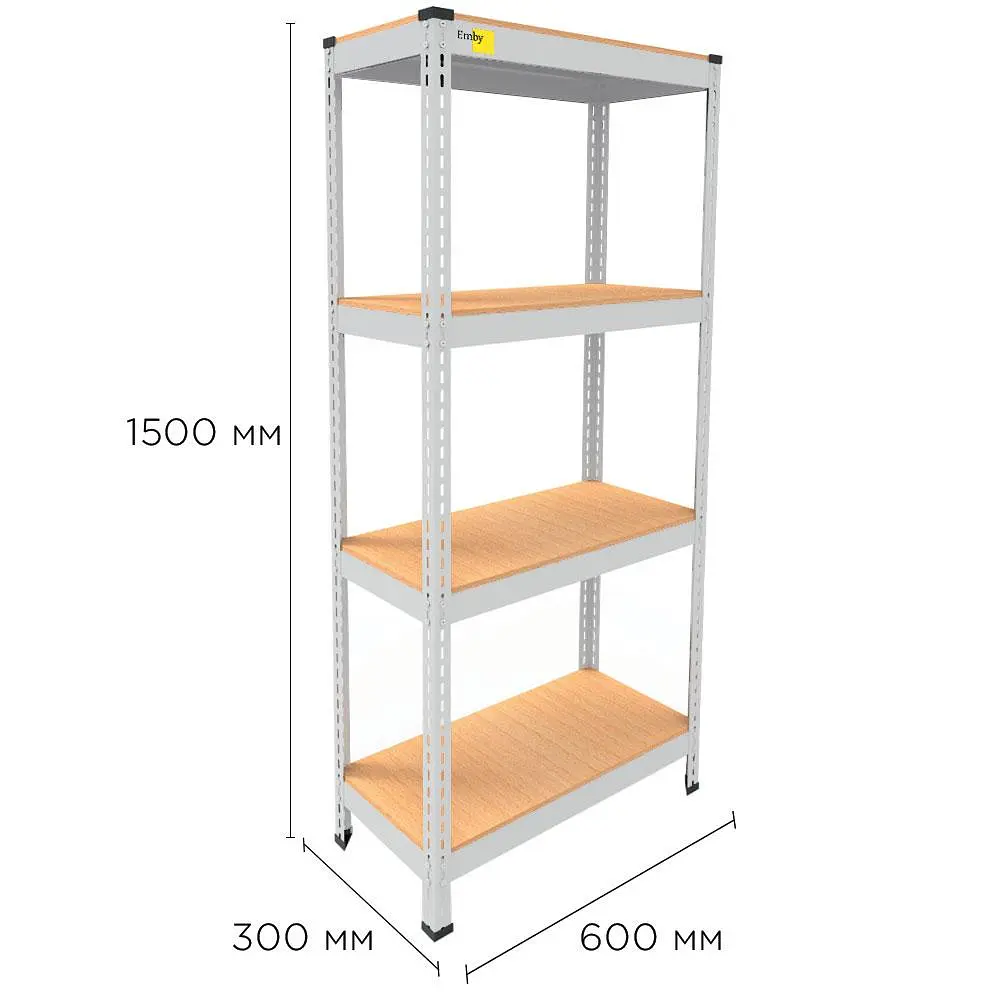 Металевий стелаж Emby Light Series (розмір 1500х600x300мм) 4 полиці ДСП до 100кг Білий - фото 2