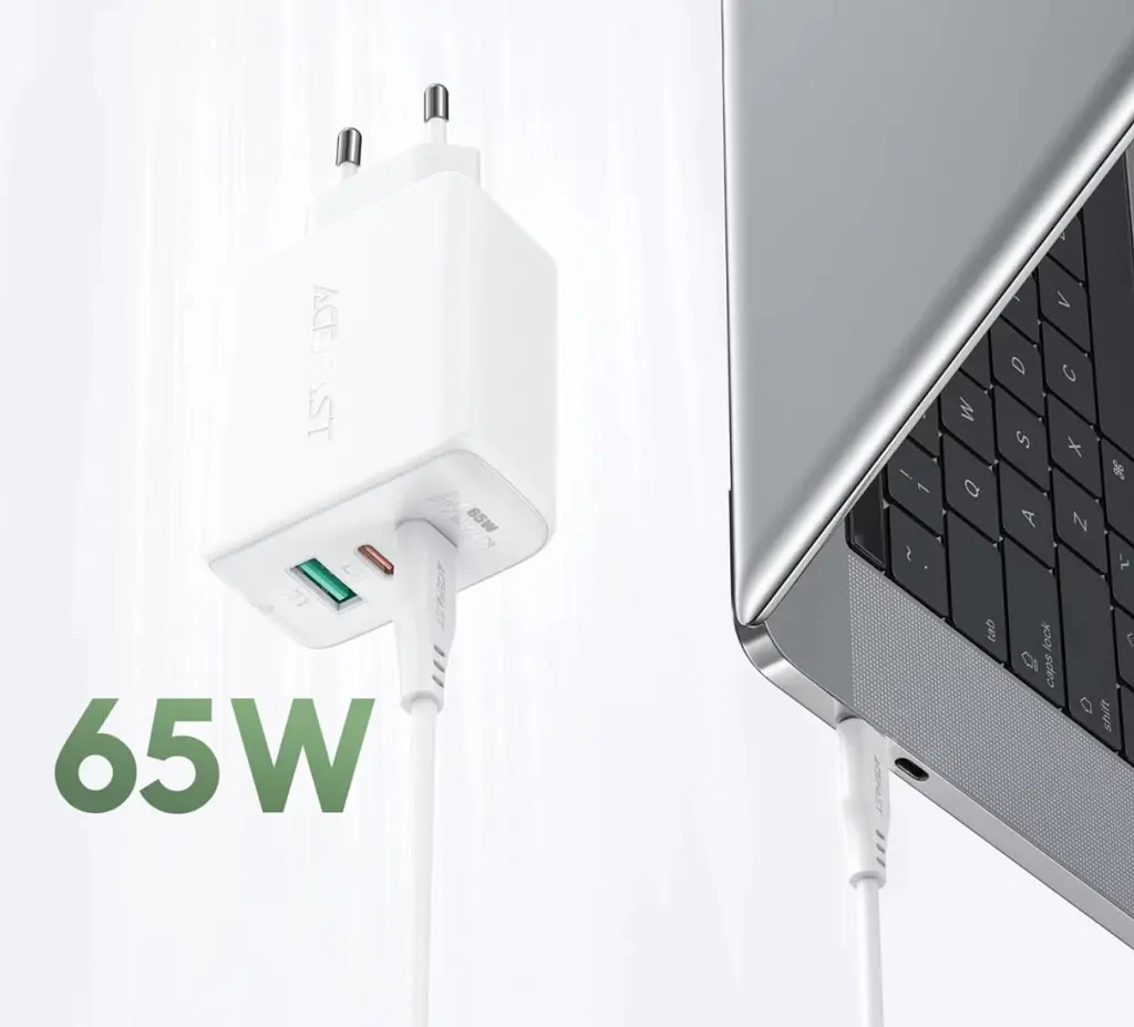 Мережевий зарядний пристрій Acefast A13 Fast Charger PD 65W 2×Type-C / 1×USB з кабелем Type-C to Type-C - White - фото 3
