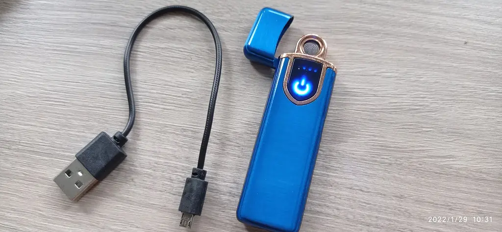 Зажигалка электронная GRAND USB спиральная аккумуляторная зарядка от microUSB синяя - фото 5