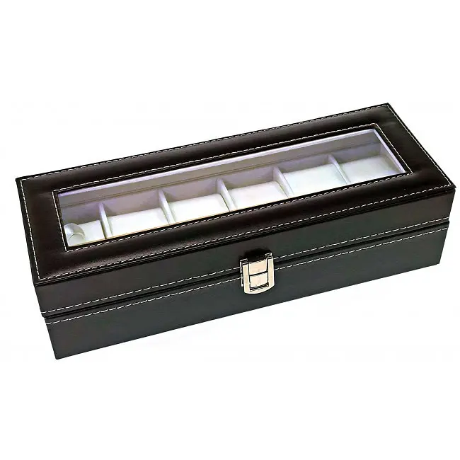 Шкатулка для годинників гладка чорна шкіра 30.5х11х8 см (30775) - фото 3