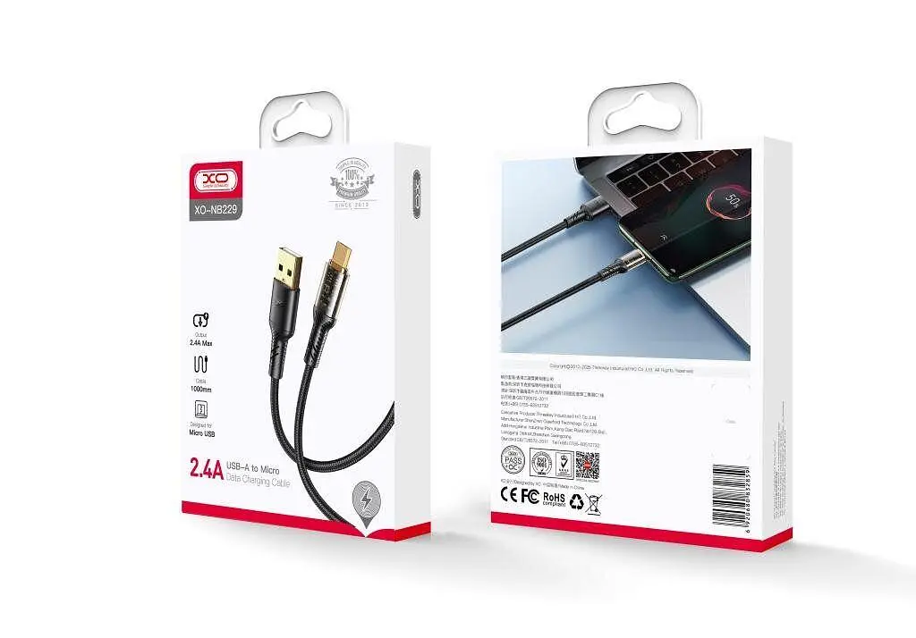 Кабель XO NB229 transparent design waven 2.4A Lighting usb cable Чорний - фото 2