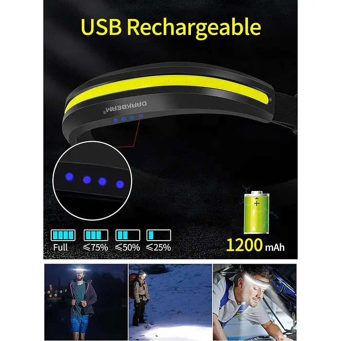 Налобний ліхтар DARKBEAM LED COB з червоним світлом, USB-акумулятор, надяскравий, для шолома, кемпінгу, риболовлі, ремонту - фото 4