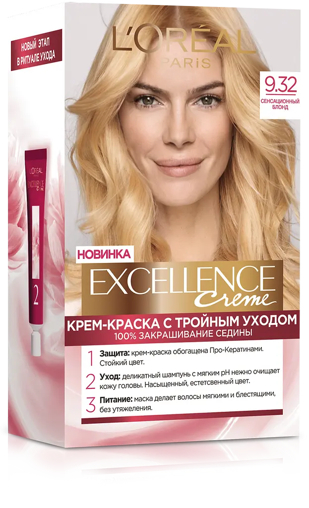 Краска для волос L’Oréal Paris Excellence Creme, тон 9.32 (сенсационный блонд), 176 мл (A9949900) - фото 1