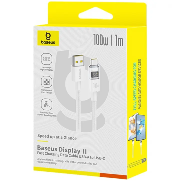 Кабель Baseus Display 2 Fast Charging Data Cable USB-A to USB-C 100W 1m White - фото 2