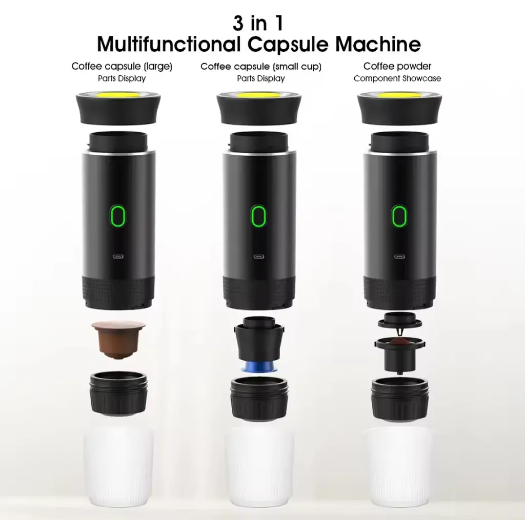 Портативна USB-кавоварка 3-в-1 для еспресо, капсул і меленої кави — компактна, бездротова, з підігрівом - фото 7