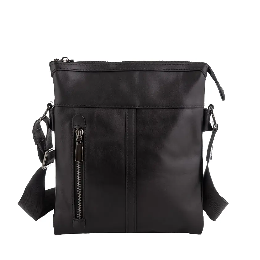 Сумка чоловіча шкіряна чорна Tiding Bag 80261A через плече пласка - фото 2