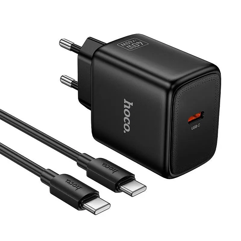 Адаптер мережевий HOCO C to C cable Profit single port PD charger set N83 | 1Type-C, 40W/3A, PD/QC|