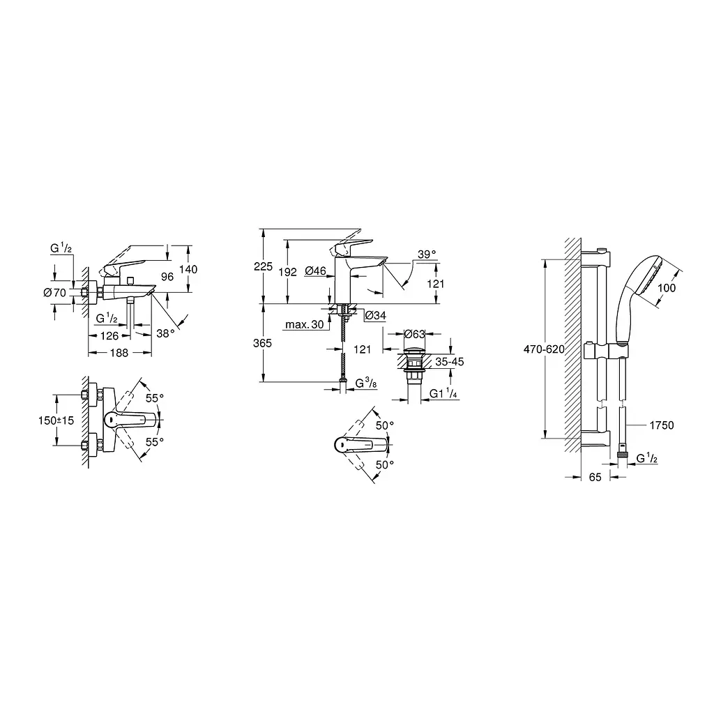 Набір змішувачів 3 в 1 для ванної кімнати Grohe QuickFix Start Black UA303301MQ, Чорний матовий - фото 2