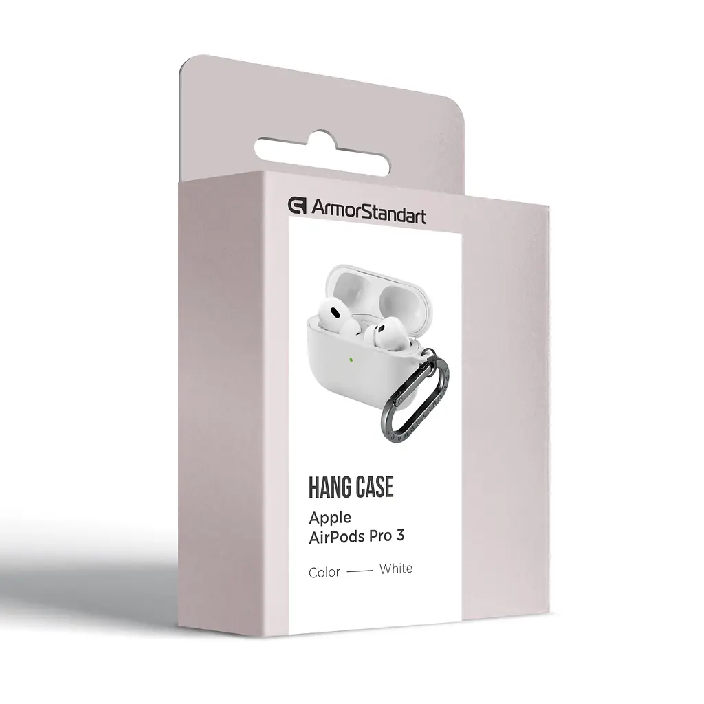 Силіконовий чохол для навушників Apple AirPods Pro 3, Hang Case, білий, ультратонкий захисний кейс товщиною 2 мм, захист від подряпин, пилу та ударів, компактний, з карабіном для кріплення, ArmorStandart (ARM88284) - фото 8