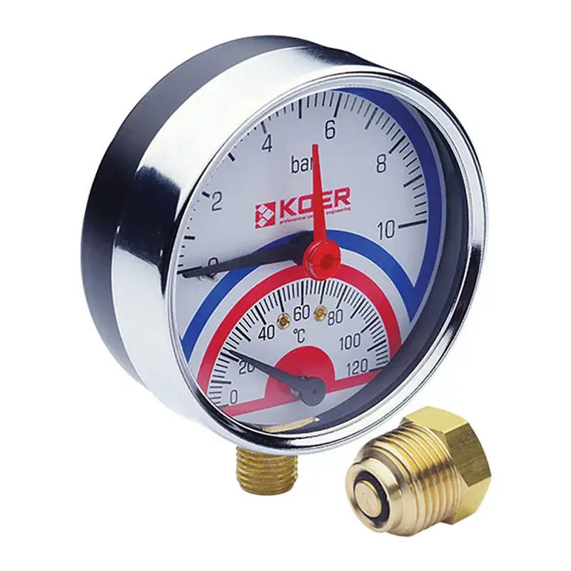 Термо-манометр радіальний Koer KM.821R (0-10 bar), D 80мм, 1/4''-1/2'' KR0215