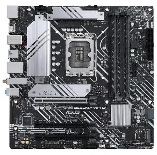 Мат.плата LGA1700, Asus PRIME B660M-A WIFI D4, B660, 4xDDR4, Int.Video(CPU), 4xSATA3, 2xM.2, 1xPCI-E 16x 4.0, 2xPCI-E 16x 3.0, ALC897, GLan, WiFi 6, Bluetooth 5.2, 5xUSB3.2/6xUSB2.0, HDMI/DP, MicroATX - фото 2