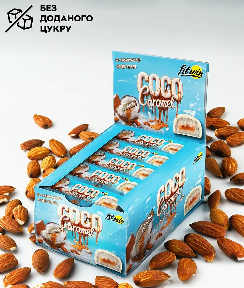 Набір батончиків FitWin Coco Caramel No Sugar Added Мигдаль 800 г (20 шт. по 40 г) - фото 2